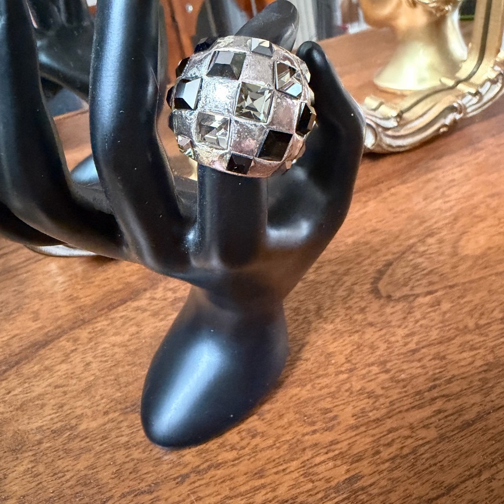 Silver and Black Statement Ring by Designer Avant Garde